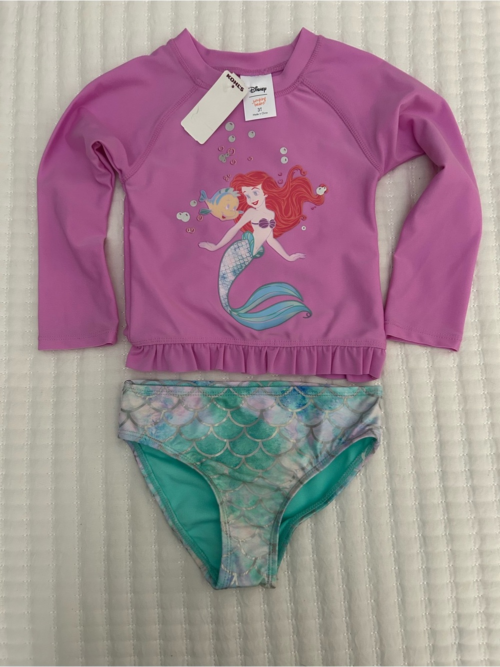 Disney Girls' Purple and Aqua Ariel 2 Piece Rashguard Swim Set Size 3T NWT